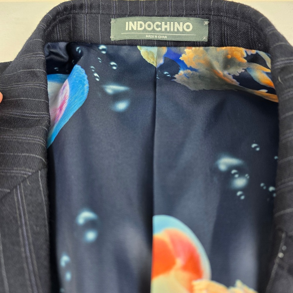 Indochino Men's Pinstripe‎ Wool Blazer Jacket, Unique Jellyfish Lining